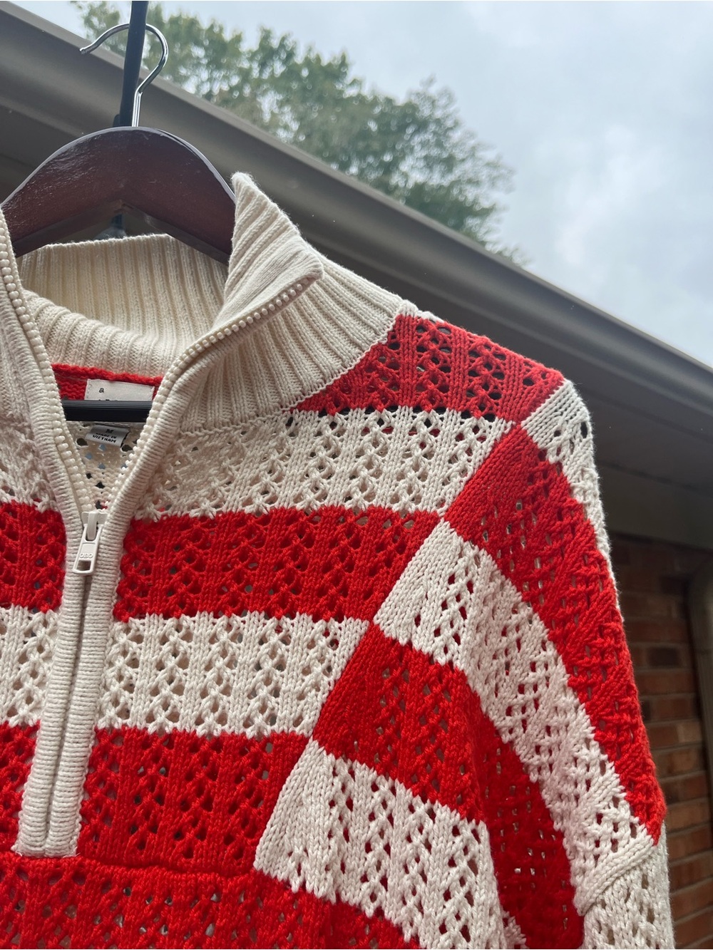 a new day Red and Cream Open-Knit Half-Zip Sweater